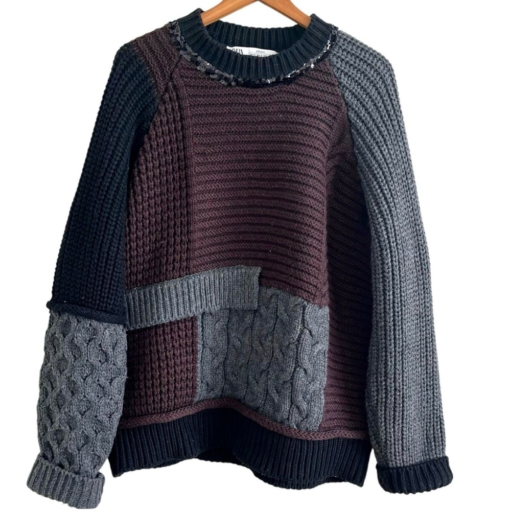 Zara Oversized Patchwork 3D Boyfriend Pullover Sw… - image 15